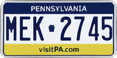 PA license plate MEK2745