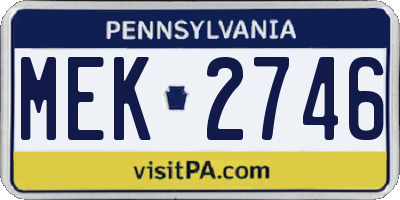 PA license plate MEK2746