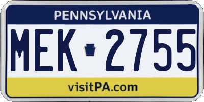 PA license plate MEK2755