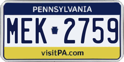 PA license plate MEK2759