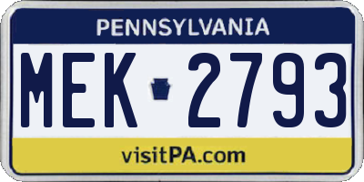 PA license plate MEK2793