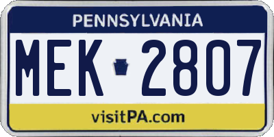 PA license plate MEK2807