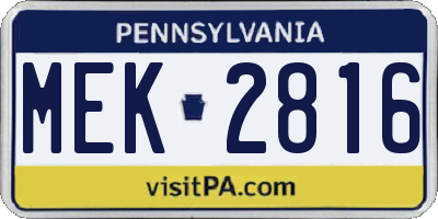 PA license plate MEK2816