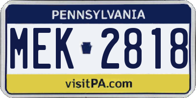 PA license plate MEK2818
