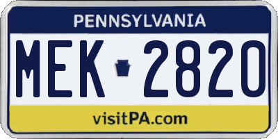 PA license plate MEK2820