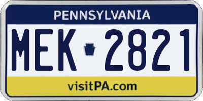 PA license plate MEK2821