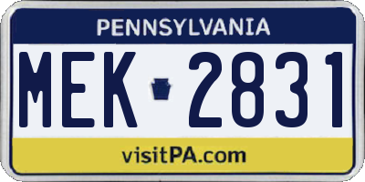 PA license plate MEK2831