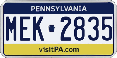 PA license plate MEK2835