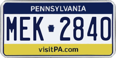 PA license plate MEK2840