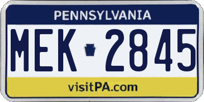 PA license plate MEK2845