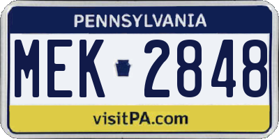 PA license plate MEK2848