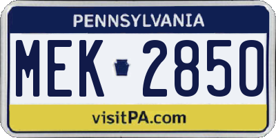 PA license plate MEK2850