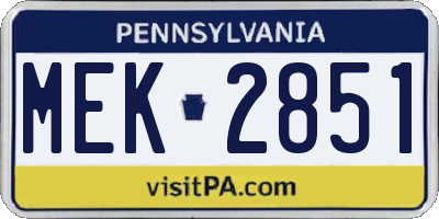PA license plate MEK2851