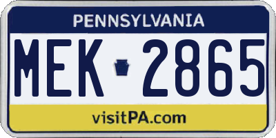 PA license plate MEK2865
