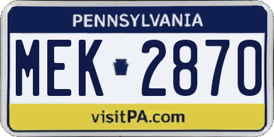 PA license plate MEK2870