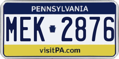 PA license plate MEK2876