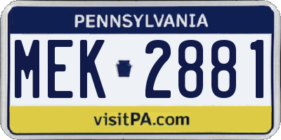 PA license plate MEK2881