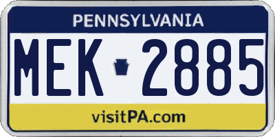 PA license plate MEK2885