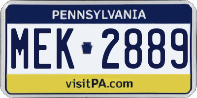 PA license plate MEK2889
