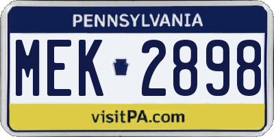 PA license plate MEK2898