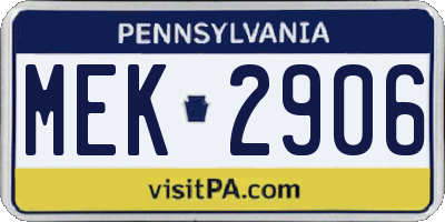 PA license plate MEK2906