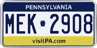 PA license plate MEK2908