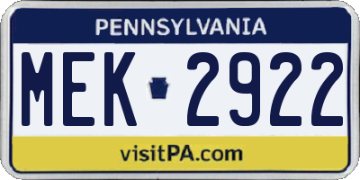 PA license plate MEK2922