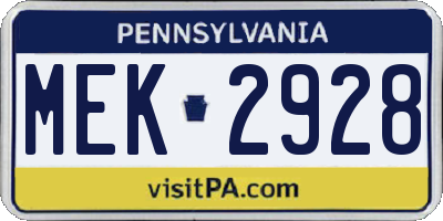 PA license plate MEK2928