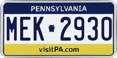 PA license plate MEK2930
