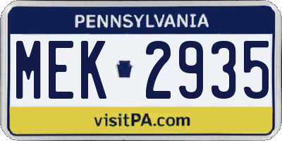 PA license plate MEK2935