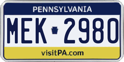 PA license plate MEK2980
