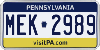 PA license plate MEK2989