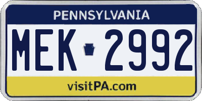 PA license plate MEK2992