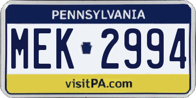 PA license plate MEK2994