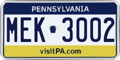 PA license plate MEK3002