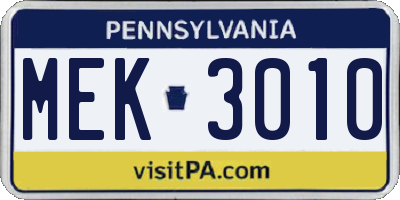 PA license plate MEK3010
