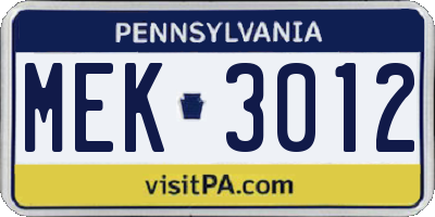 PA license plate MEK3012