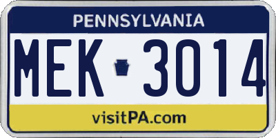 PA license plate MEK3014