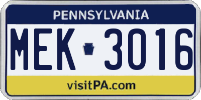 PA license plate MEK3016
