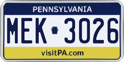 PA license plate MEK3026