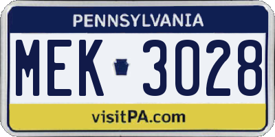 PA license plate MEK3028