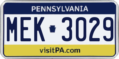 PA license plate MEK3029