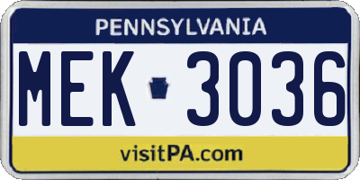 PA license plate MEK3036