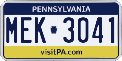 PA license plate MEK3041