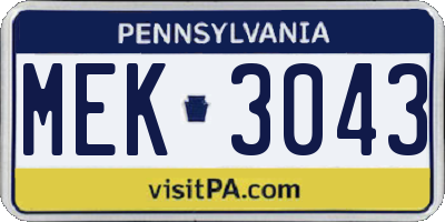 PA license plate MEK3043