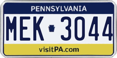 PA license plate MEK3044