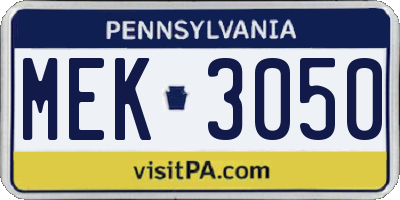 PA license plate MEK3050