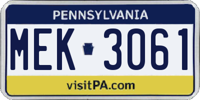 PA license plate MEK3061