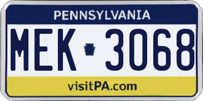 PA license plate MEK3068