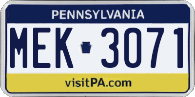 PA license plate MEK3071